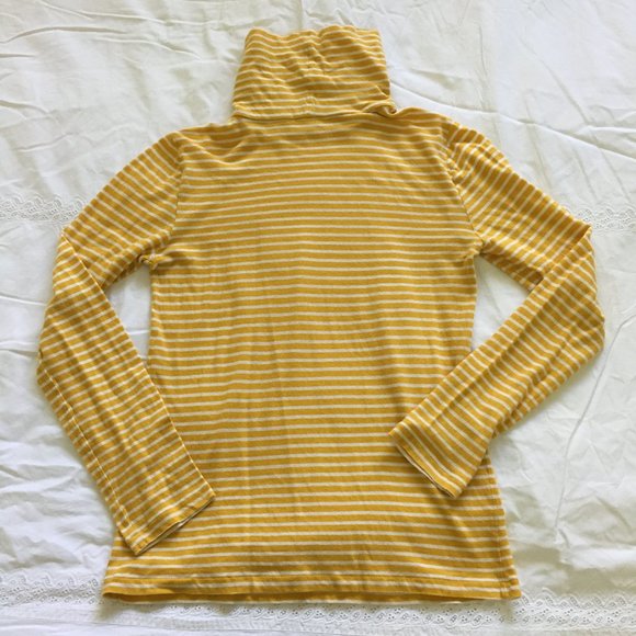J. Crew Striped Tissue Tee Turtleneck Long Sleeve Top Stretch Size S Yellow - Picture 8 of 10